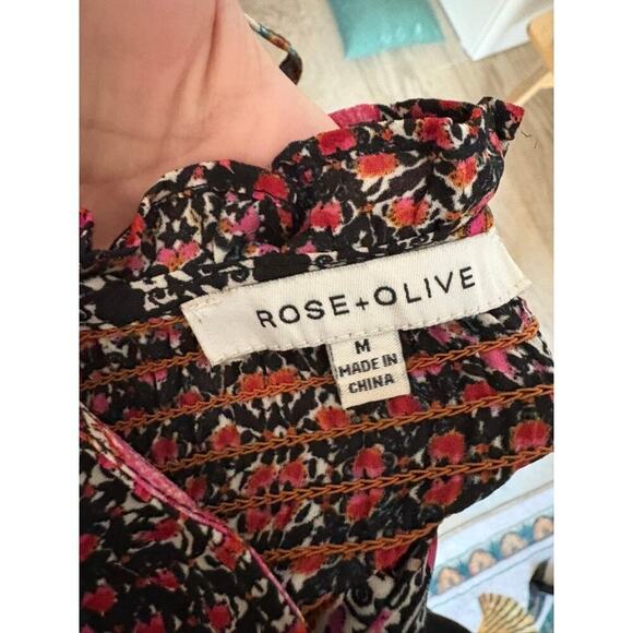 Rose + Olive Boho Patchwork Tie Neck Blouse - M - Picture 2 of 5